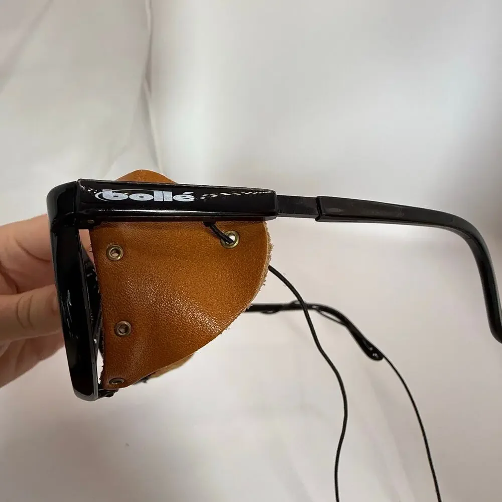 Vintage‎ Bolle Crevasse Black Sunglasses Leather Shields 09100014 Made in France